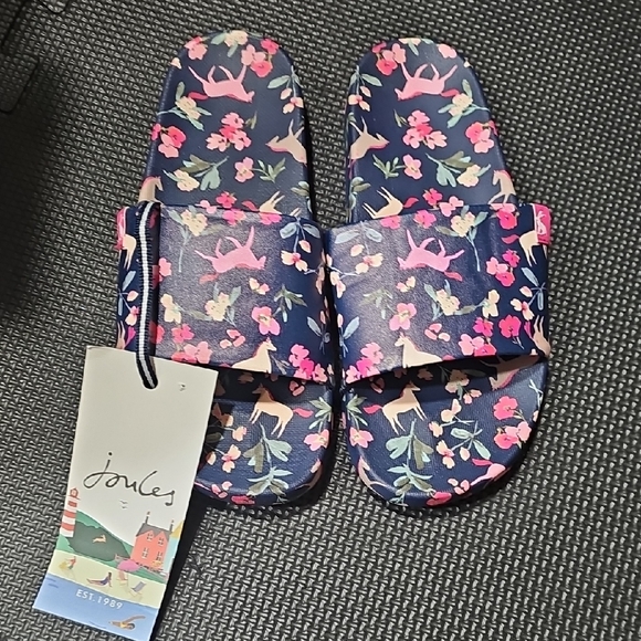 Joules Kids Floral Slide Sandals - Navy and Pink - Picture 1 of 2